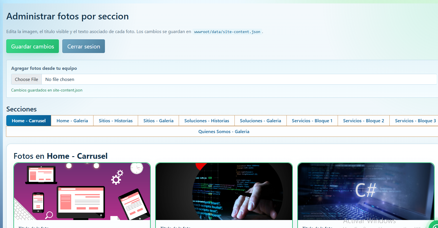Panel de administración y analítica